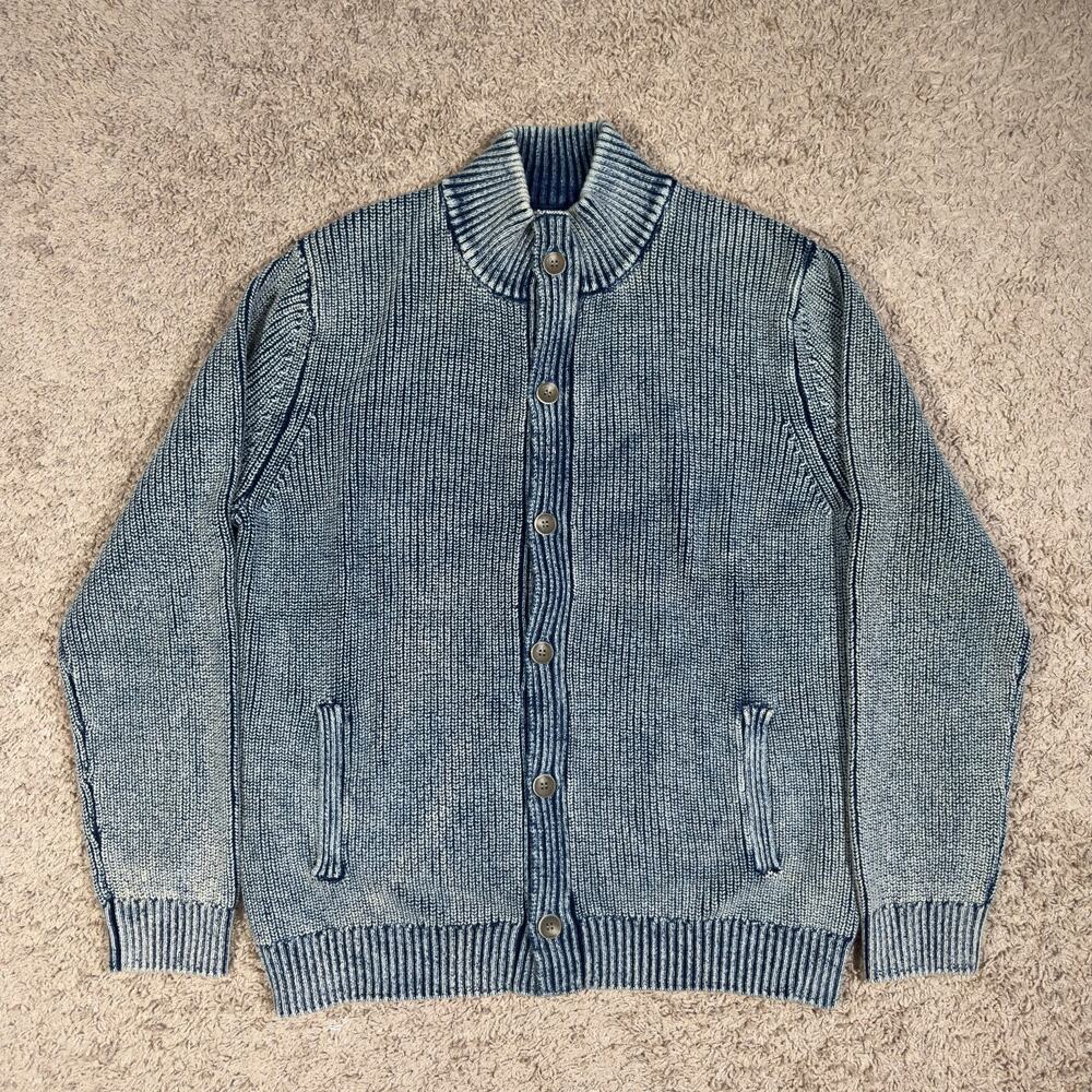 PETER MILLAR Seaside Indigo Cardigan In Washed Indigo Size XL